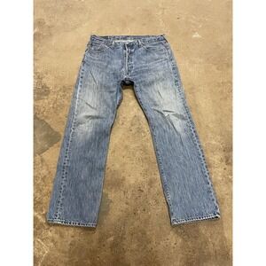 Levis 501 Jeans Mens 38x32 Medium Wash Blue Straight Leg Button Fly Distressed